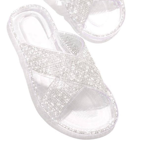 💎NEW💎 Embellished Criss Cross Jelly Slides-Black - Picture 5 of 6